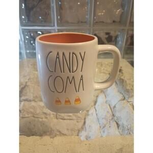 RAE DUNN Halloween 🎃 "CANDY COMA" Mug With Candy Corn!! Orange Inside